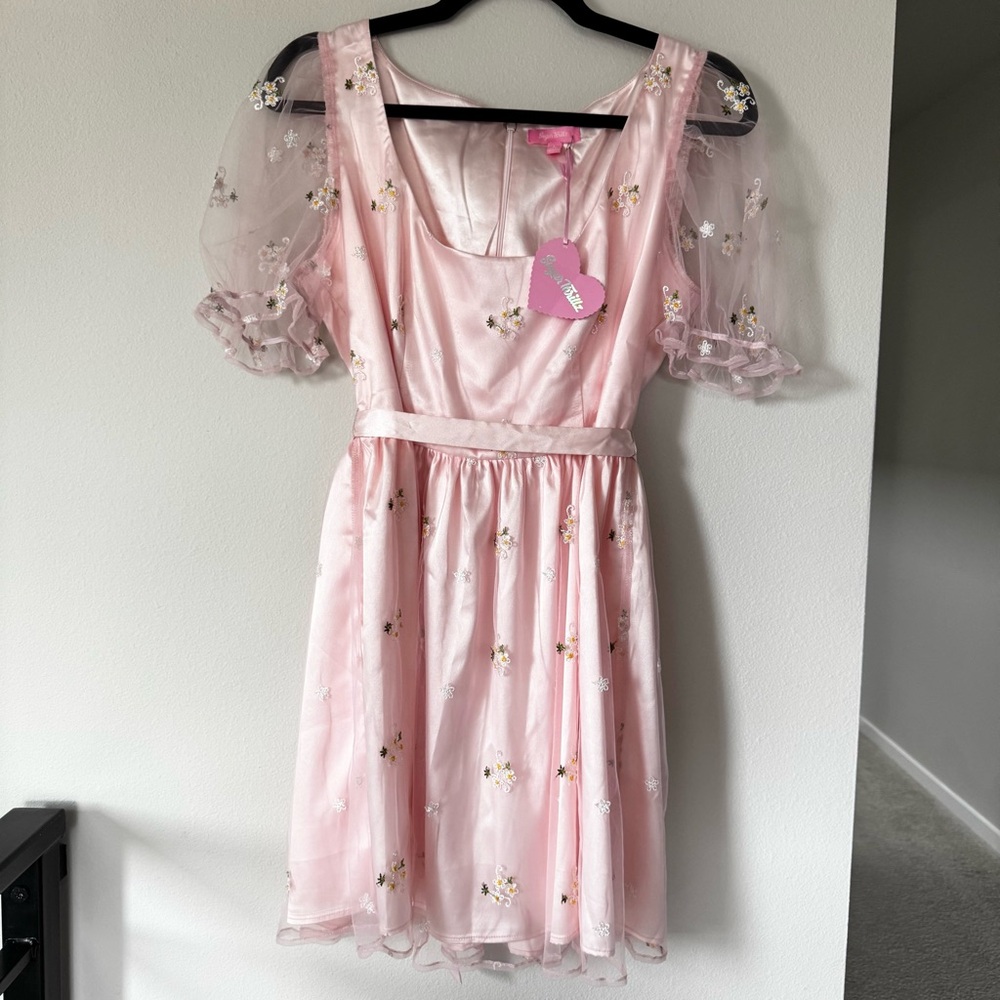 Sugar Thrillz Babydoll Floral Pink Mini Dress Sz L